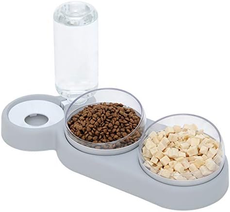 Tigela de comida de gato de cachorro triplo, separação seca e úmida, tigela dupla rotativa de 360 ​​°, alimentador de animais de