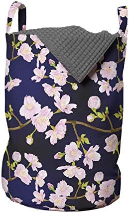 Bolsa de lavanderia de flores de Ambesonne, florescendo a natureza romântica de árvore de flor de cerejeira Sakura, cesta de cesto