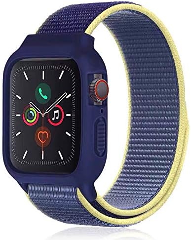 Nylon Sport Band com estojo compatível com a banda Apple Watch 45mm 41mm 44mm 40mm, case de pára -choque de silicone protetora