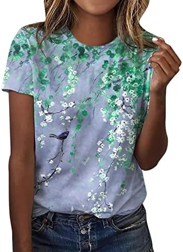 Camisas de camisetas de grandes dimensões femininas femininas de verão casual de manga curta pescoço camisetas de camisetas estampadas florais