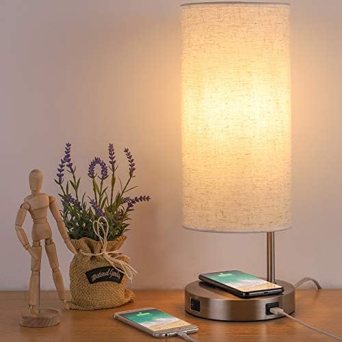 Lâmpada de mesa do carregador sem fio, lâmpada de cabeceira com porta USB e almofada de carregamento sem fio, lâmpada de mesa