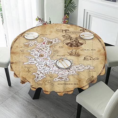 Qicho pirata festa de mesa redonda toalha de poliéster Farmhouse Tolera de mesa de mesa a água Capa de mesa de tecido para
