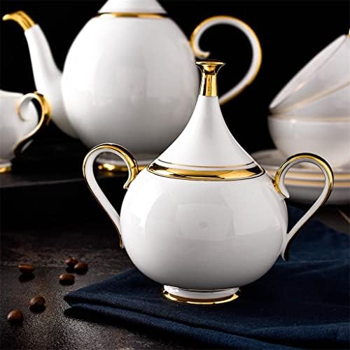 Houkai 15 PCs BONE CHINA CAFELO Conjunto de chá de porcelana de ouro branca Conjunto de chá avançado Copo de maconha Creme de caneca de cerâmica Buícera de creminho Teaset de jarro de leite com leite