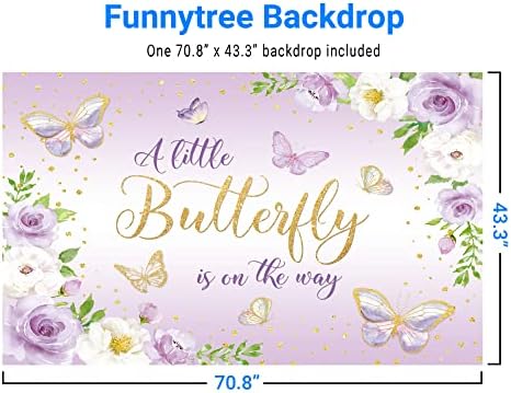 Funnytree Um pouco de borboleta está a caminho de cenário roxo menina de 1º aniversário do bebê Princesa Festa de Flor Fundamento