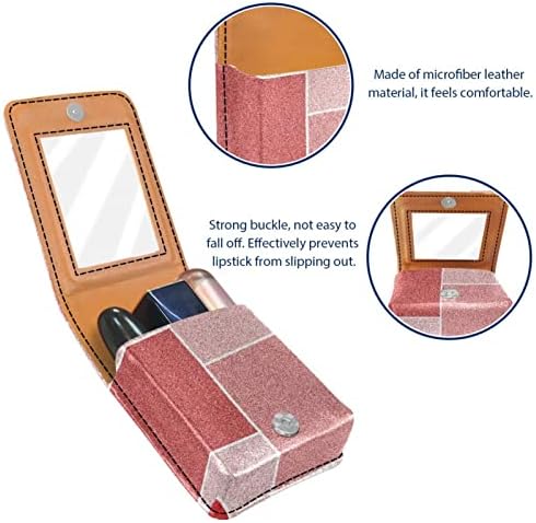 Mini maquiagem de Oryuekan com espelho, bolsa de embreagem Caixa de batom de Leatherette, arte geométrica rosa moderna arte