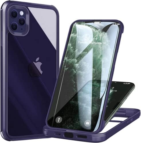 Ubunu iPhone 13 Pro Case com protetor de tela [vidro de temperatura dura 9H embutida], para Magsafe Clear Dual Camada 360 Proteção do corpo inteiro para homens Protetive 13 Caso de telefone Pro 6,1 polegadas, azul