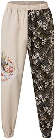 Garoto deslize mensagens de tendência retrô japonesa solta de tamanho bordado de cor bordadas, calças casuais de calças para homens