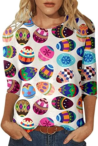 Camisas de Páscoa para Mulheres 2023 Vintage Floral 3/4 Manga o Pescoço Moda Camisas Casuais Blouses Spandex camisa Mulheres