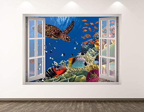 West Mountain Aquarium Wall Decal de arte decoração 3D Janela Tartaruga Mural Crianças Sala Custom Presente BL143