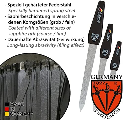 3 Espadas Alemanha - Marca Sapphire Nail File Set com buffer de unhas de 3 vias, Manicure Pedicure Finger & Toe