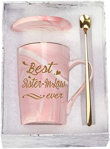 Melhor cunhada de todos os tempos, melhor cunhada de todos os tempos de todos os presentes de irmãs irmãs Sister Sistrã de Direito para a Sister Saberna de Direito Irmão Crodanidade 14 onça Pink com Coaster de Colera de Caixa de Presente