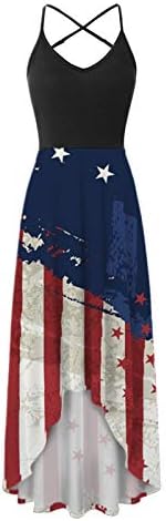4 de julho Maxi Dress for Women Summer Summer Casual Boho Dress USA Flag Scoop pescoço Cami Stars Starts Sundressas