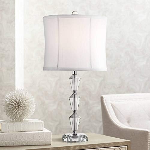 Goddin Art Deco Accent Table Lamp 23 Alta coluna de vidro de cristal facetado de gênero Genebra Decoração de tambor branca