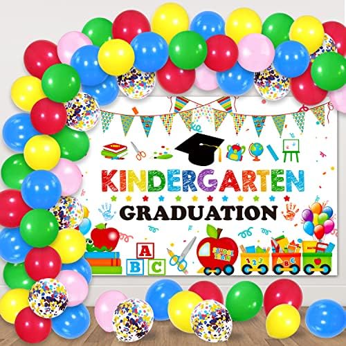 Decorações de graduação no jardim de infância, suprimentos para festas de formatura pré -escolares com o cenário de graduação para crianças e balões de festa para menino menina 2023 Grad Decor