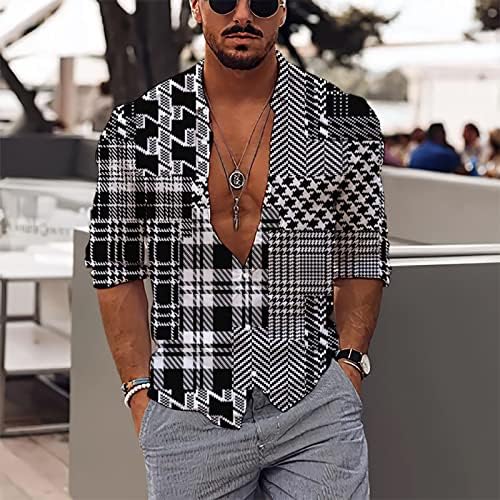 BMISEGM Grandes e altos camisas para homens casuais de manga longa primavera no verão pescoço 3d camisetas estampadas