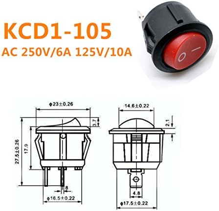 Willwin 20pcs KCD1-105 2pin SPST NO/Off Rocker Power Switch AC 250V/6A 125V/10A