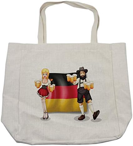 Bolsa de compras alemãs de Ambesonne, bandeira alemã com homem e mulher em roupas tradicionais ilustração da cultura européia, bolsa