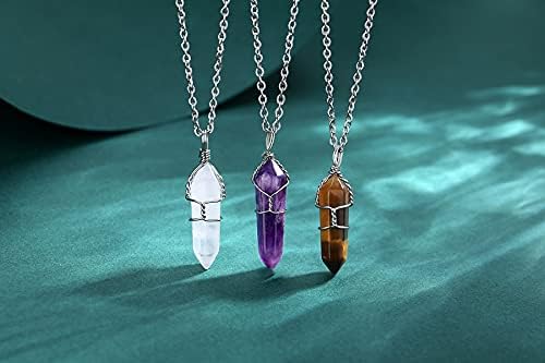 Cristais de cura Xiannvxi Colares hexagonais Colares Reiki Reiki Spiritual Natural Gemstone Quartz Point Wire jóias embrulhadas