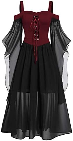 Womne plus size vestidos pretos ombro frio manga de borboleta vestido elegante e renda para cima vestido de festa noturna de Halloween gótico