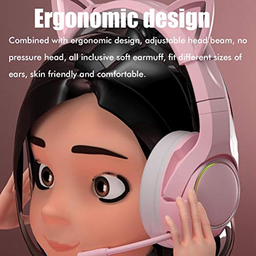 Wohenmang K9 Cat fones de ouvido de ouvido de gato rosa fones de ouvido, fone de ouvido de jogo montado na cabeça, com fone de ouvido montado na cabeça do microfone, confortável durável, para meninas