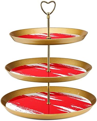 3 Placa de fruta de cupcake de 3 camadas de sobremesa Plástico para servir suporte de exibição para casamento de aniversário de bebê chá de chá de bebê decorações redondas, vermelho