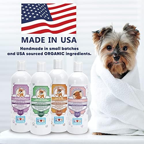 Shampoo de cães Pawtitas e aromaterapia de aromaterapia à base de cuidados com animais de estimação feita com ervas naturais orgânicas certificadas, óleo essencial, aveia, shampoo de cachorro baunilha e amêndoa 16 oz