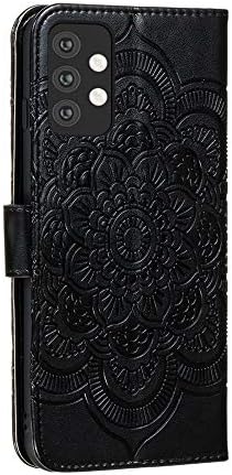 Caixa de carteira de flip de Isadenser projetada para o Samsung Galaxy A32 5G Case elegante em relevo mandot totem pu pU couro kickstand titular de carteira tampa de carteira compatível para Samsung Galaxy A32 5G Mandala Black Ld