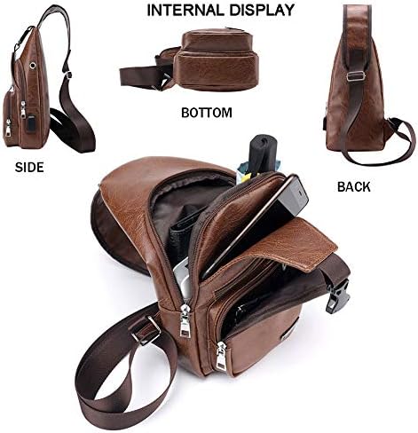 Bolsa de esteira de couro masculina de cyly, ombro de peito mochila à prova d'água bolsa crossbody com USB