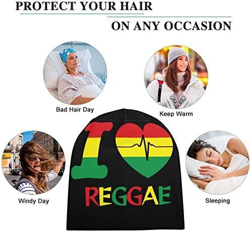 Eu amo reggae coração unissex chapéu chapéu de tampa de caveira quente tampa de pulôver para dormir casual um tamanho