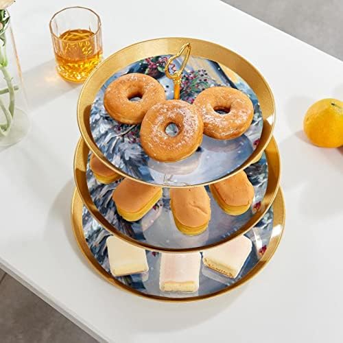 Conjunto de bolo de 3 cupcakes de 3 camadas Stands reutilizáveis ​​de pastelaria para decorações de festas de chá de