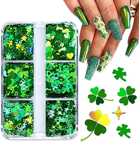 6 grades São Patrício Glitter Glitter lantejas 3d shamrock unhas adesivas holográficas de trevo verde decalques unhas irlandesas cravões