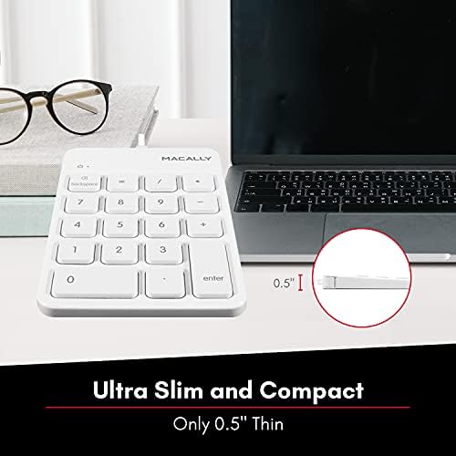 Macally Wired Number Pad para laptop - teclado numérico USB Slim com cabo de 5 pés, plugue e reproduzir 18 teclas - teclado