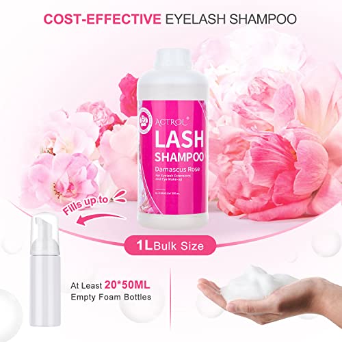 Limpador de extensão de cílios actrol rosa 1l Extensão de cílios naturais Shampoo Shampoo Profissional Palielas Limpador de Espumantes Paraben e Sulfato Sem Lritagem com Salão e Cuidados em Casa