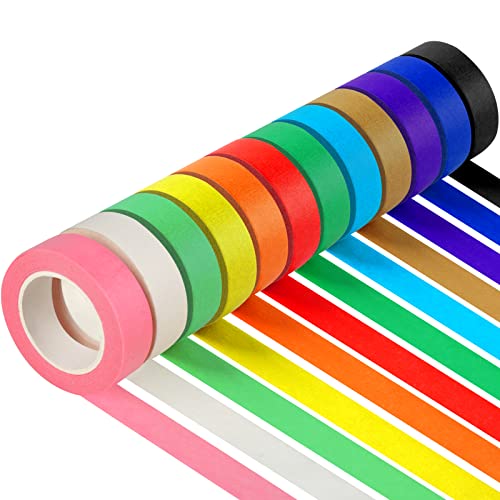 Girnd 12pcs fita adesiva colorida, suprimentos de arte infantil fita colorida, fita artesanal DIY, fita colorida, fita