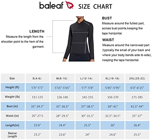Camisas de golfe de tênis de manga comprida feminina Baleaf Mulher UPF 50+ 1/4 Zip Quick Dry Active Tops