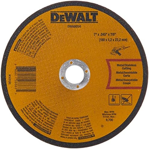 Roda de corte de metal Dewalt DWA8054, 7 polegadas x 045 polegadas x 7/8 polegadas