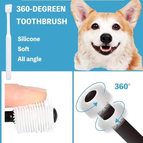 Qubccum 8 embalagem kit de cachorro pequeno e dentes de gato kit, escova de dentes 360º de estimação/mini cabeça/cabeça dupla/10000