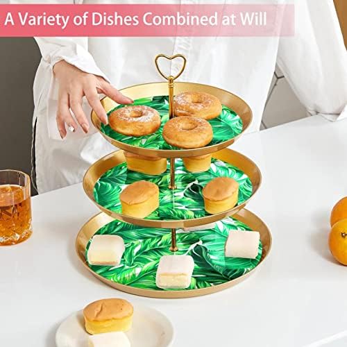 Suporte de bolo, suporte de cupcake, exibição de tabela de suportes de sobremesa, padrão de planta tropical de folhas verdes