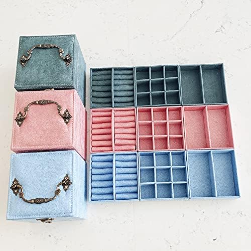 Lemonadeus retro três camadas Velvet Lint Jewelry Organizer Jewelry Box Small Vintage Jewelry Box Travel Jóias portáteis Caixa