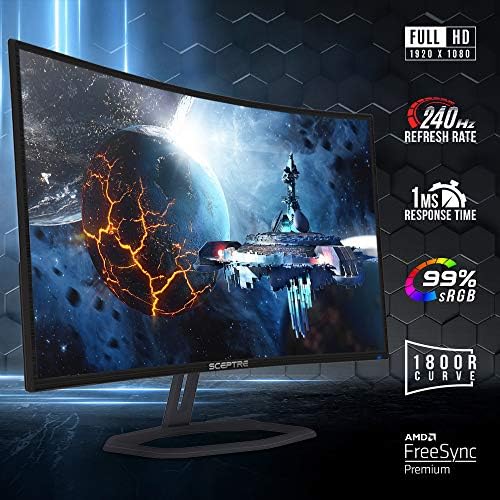 Cetro curvo 32 FHD 1080p Monitor de jogos até 240Hz 1ms 99% SRGB AMD FreeSync Premium Premium Alto