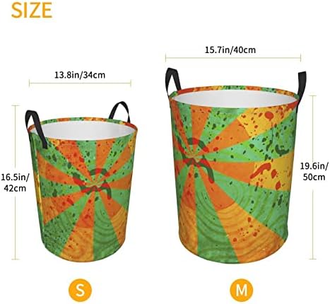 Raios verdes abstratos redondos cestos de roupas sujas portáteis de roupas para meninos e meninas prejudicáveis ​​cesto