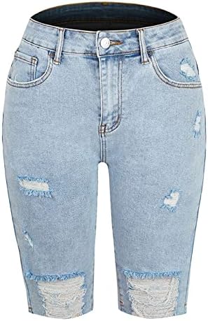 Shorts jeans femininos no meio da coxa elástica bainha de férias de férias de férias zíperem juniores vintage jeans shorts com bolsos