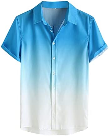 Ayaso masculino casual de manga curta, impressão de gradiente Botão básica camisa, roupas leves de praia de verão para