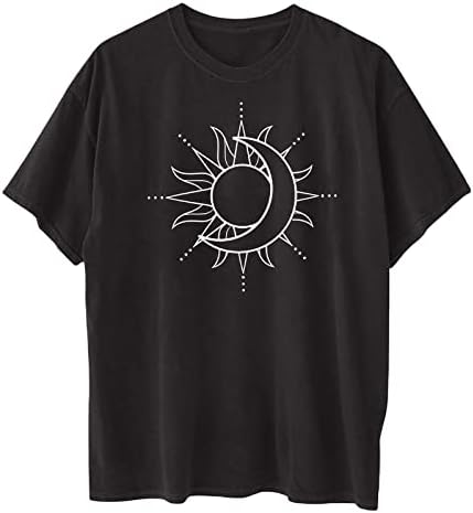 Camisetas de grandes dimensões das mulheres Sun e lua blusas gráficas de manga curta Crewneck de pista de túnica fluida de túnica