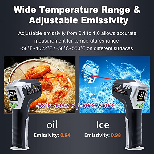 Pistola de temperatura do termômetro infravermelho ahosoutly-58 ℉ ~ 1022 ℉ LEITURA NÃO CONTACTE em tempo real Tela