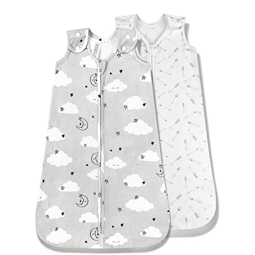 Tillyou Sleep Sack 2 Pack-Baby vestível cobertor com zíper bidirecional, saco de sono sem mangas macios para menino, 18-24 meses,