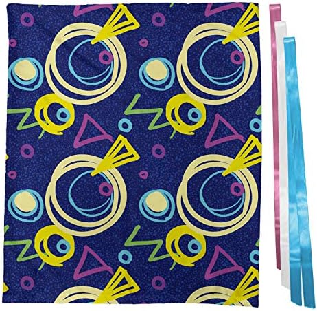 Bolsa de presente com tema dos anos 90 lunarable, composição colorida vintage com triângulos círculos inspirados na arte de Memphis, festas de festas de tecido com 3 fitas, 27, amarelo violeta escuro