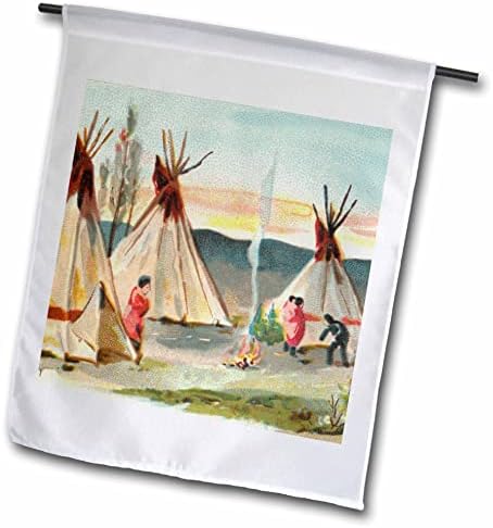 3drose nativo americano Wigwam Village Village Vintage Imagem de Arte em aquarela - Flags