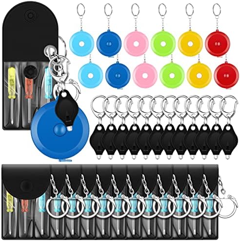 36 PCS Mini chaveiro de fenda Fita Medida Chaves LEDCHAIN ​​LUZES LED Chave Definir Fita retrátil em massa Medir lanterna de lanterna