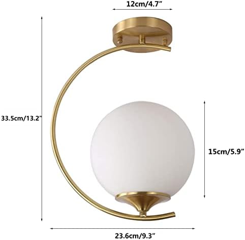 KCO Modern Gold Flush Mount Teto Light Frept Felture meados do século de bronze pendente de teto leve Lâmpada de vidro branca Globo